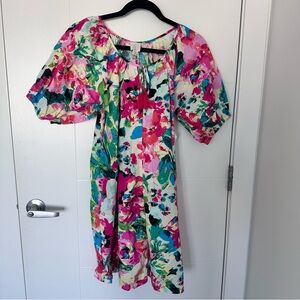 Joie Floral Print Cotton Peasant Dress Small Pink Blue Boho